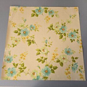 Vintage Wallpaper Sample Sheet 70s Blue Floral Cottagecore Crafting Ephemera